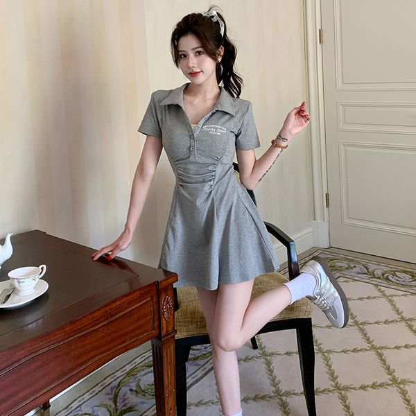 Korea style Polo collar Short sleeve Dress+Shorts