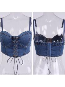 Outlet hot style Woman Casual Denim Straps Tops 