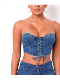 Outlet hot style Woman Casual Denim Straps Tops 