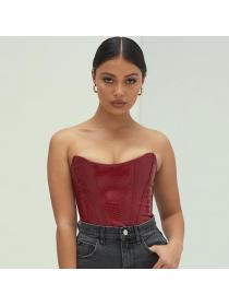 Outlet hot style PU Leather Backless Straps Tops