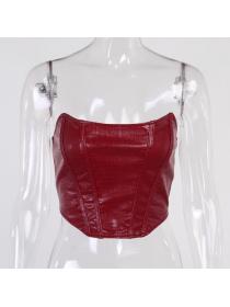 Outlet hot style PU Leather Backless Straps Tops 