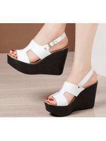 Outlet Pure Color Hollow Out Wedge Shoes