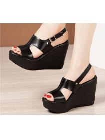 Outlet Pure Color Hollow Out Wedge Shoes