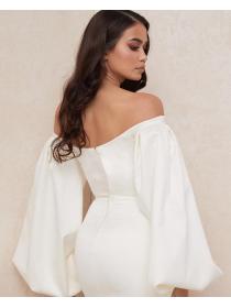Outlet hot style sexy pure color off shoulder Breasted  dress
