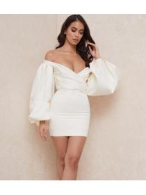 Outlet hot style sexy pure color off shoulder Breasted  dress