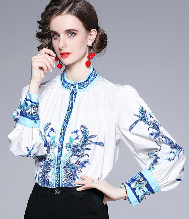 Nobel Style Stand Collars Horn Sleeve Blouse