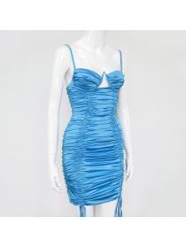 Outlet hot style Pleat Elastic fabric Plain  Bodycon Dress 