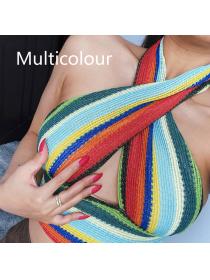 Outlet hot style Colorful print Sleeveless Knitted Criss Cross Halter Top