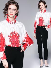 On Sale Nobel Stand Collars Puff Sleeve Blouse 