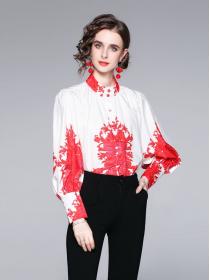 On Sale Nobel Stand Collars Puff Sleeve Blouse 