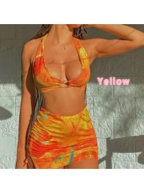 Outlet hot style Backless Multi-coloured print Halter Neckline Two pcs Outfit