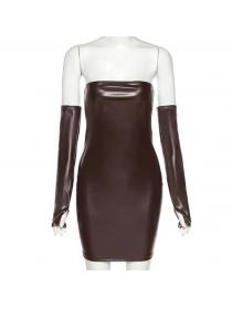 Outlet hot style  Summer Night Club Off shoulder PU leather With sleevelet Dress 