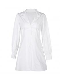 Outlet hot style Fashion Plain Polo Neckline Corset Long-sleeved Dress 