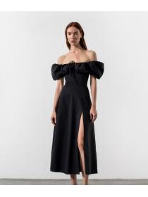 Outlet hot style Sexy Plain Colour Slit Puff Sleeve Dress 