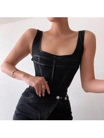 Outlet hot style Sexy Black Square Neckline Backless Corset Top