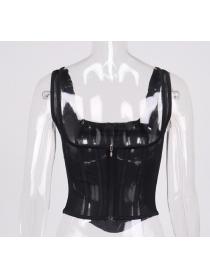 Outlet hot style Sexy Black Square Neckline Backless Corset Top 
