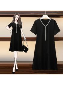 On Sale V-neck Korea Style Loose Plue-size Dress 