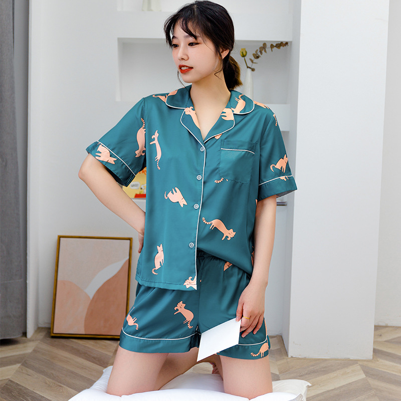 Satin shorts pajamas 2pcs set for women