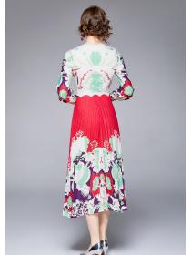 Vintage Fashion Style Pleated Elegant Long-sleeved Dress 