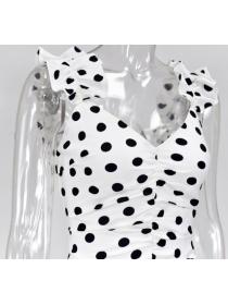 Outlet hot style Fashion High Waist Dot Printed Off Shoulder Dress 