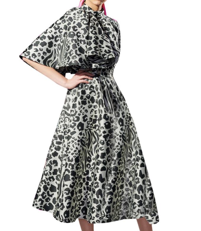 Horn Sleeve  Leopard Grain  Irrgular Dress