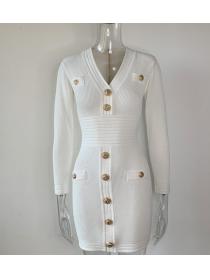Wholesale Autumn Fashion Knitting Elegant Long-sleeved Dress