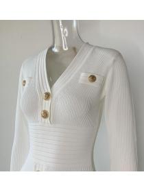 Wholesale Autumn Fashion Knitting Elegant Long-sleeved Dress 