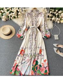 On Sale New Arrival Round-neck Slim Floral Long-sleeved Dress 