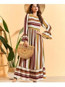 Outlet Colorful Stripes Long-sleeved Maxi Dress