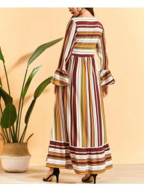 Outlet Colorful Stripes Long-sleeved Maxi Dress