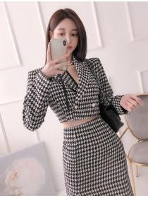 Korean Style Open Fork Grid Printing Suits 