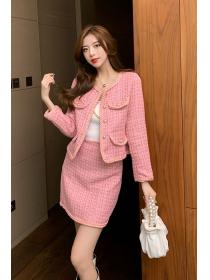 Fashion and elegant woolen coat skirt a set for women