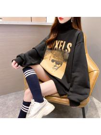 Outlet Winter letters thick pullover long loose hoodie