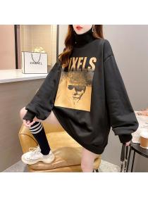 Outlet Winter letters thick pullover long loose hoodie