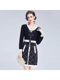 Outlet All-match slim knitted package hip temperament bow dress