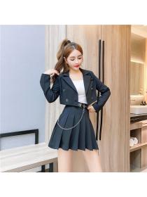Outlet Double-breasted pleated coat sling skirt 3pcs set