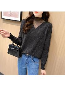 Outlet Knitted lace tops all-match sweater for women