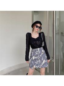 Outlet Square collar Korean style skirt halter bow tops