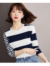 On Sale Color Matching Stripe Fashion Knitting Top 