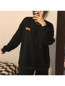 Outlet Summer autumn retro long sleeve couples loose black hoodie