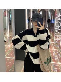 Outlet Stripe Korean style all-match loose lazy sweater for women