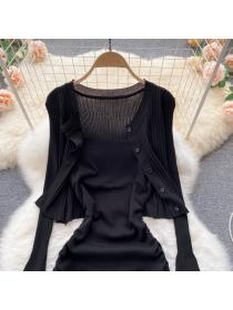 Outlet Sexy dress single-breasted cardigan 2pcs set for women