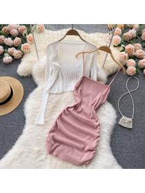 Outlet Sexy dress single-breasted cardigan 2pcs set for women