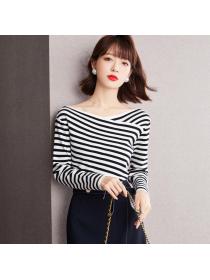 Outlet Stripe simple temperament sweater autumn fashion T-shirt