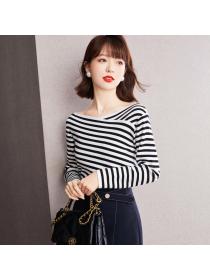 Outlet Stripe simple temperament sweater autumn fashion T-shirt