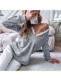 Outlet Autumn long sleeve V-neck loose pullover tops for women