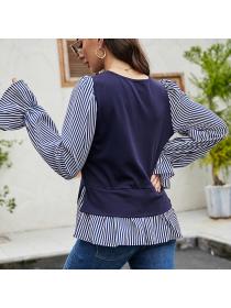 Outlet Trumpet sleeves splice pullover stripe pure tops