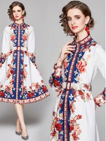 European Style Flower Fashion Show Waist Dress 