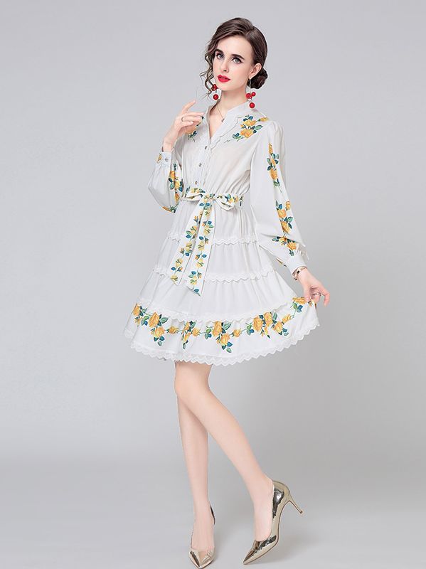 korean Style Show Waist Lace Up Fashion Dress