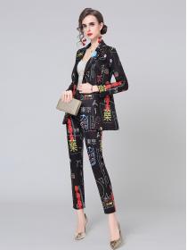 On Sale Doll Collars Fashion Printing Show Waist Suits 
